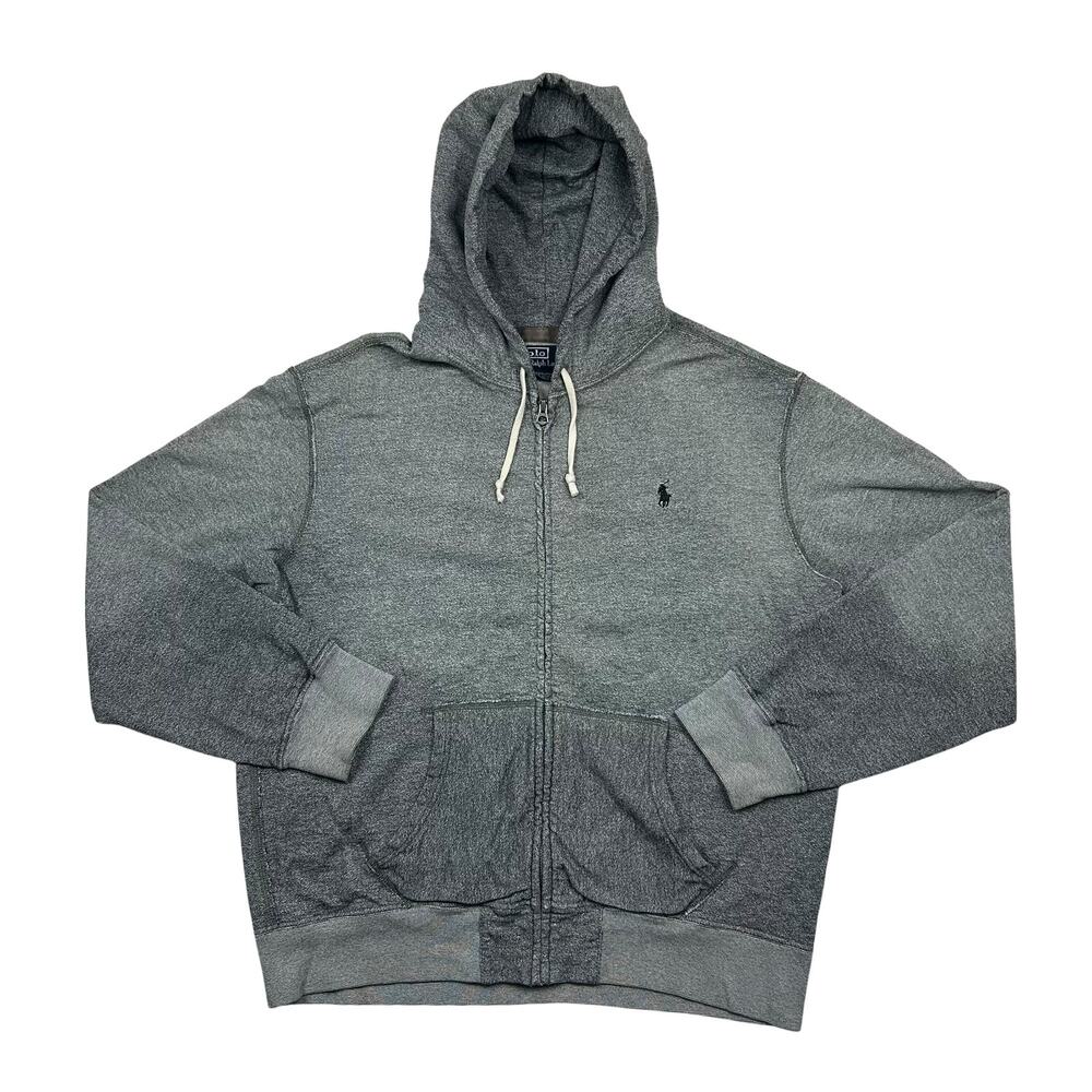 Vintage Polo Ralph Lauren Hoodie Mens XL Sun Faded Gray Full Zip Pony